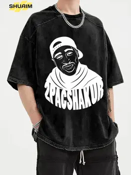 Rapper Tupac 2pac Grafické Tričko Fashion Vysoká Kvalita Krátke Rukávy T-shirts Nadrozmerné Hip Hop Streetwear Mužov Umyté T-shirt