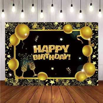 Fotografia v pozadí gold glitter balóny happy birthday Šampanské prispôsobiť party dekorácie pozadie pre photo studio