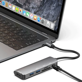 USB C 6 Port Hub pre Macbook Pro Air HDMI Mini SD/TF Karty PD OTG Multi USB Hub Typ C 3.0 Adaptér pre Notebook