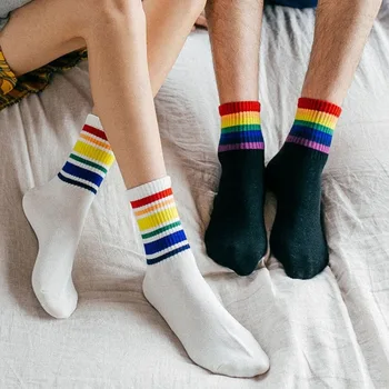 Zábavné, Roztomilé Rainbow Pruhované Ponožky Dievčatá Bavlna Voľné Posádky Ponožky Farebné Žien dieťa Harajuku Dizajnér Retro Vianočný Darček Ponožky