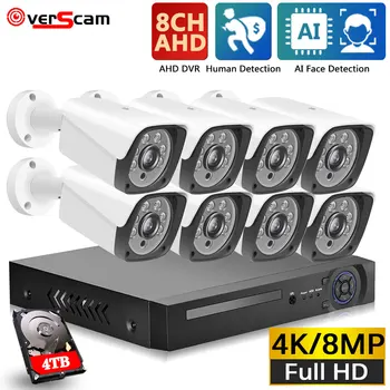 Devoccvo 4K CCTV 8CH Hybridné DVR kamerový Systém 8MP AHD Kamera Day & Night AHD Bullet Analógový Fotoaparát Kit VGA Výstup