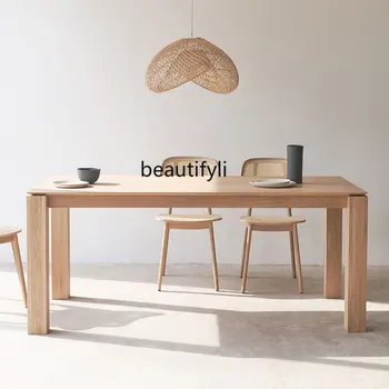 Svetlo Luxusné Masívneho Dreva Jedálenský Stôl Dub Denník Moderný Minimalistický Obdĺžnikový Stôl
