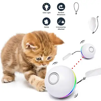 Automatické Inteligentné Mačky, Hračky Loptu Interaktívne Catnip USB Nabíjateľné Samostatne Otáča Farebné Led Pierko Zvony Hračky pre Mačky Mačiatko