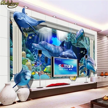 beibehang Vlastnú Tapetu pre obývacia izba Veľké Nástenné Samolepky na Stenu Podmorského Sveta 3D Dolphin TV Steny abstraktných de parede 3D