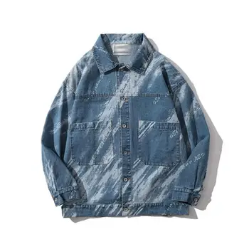 Pekné Pop Náradie Bundy Pánske Americký Bežné Modrá Umyté Denim Jacket Navy Vintage Streetwear Bunda Japonsko Muž Bunda Ulici