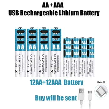 Vysoká kapacita 1,5 V AA 2600 mWh USB nabíjateľné li-ion batérie pre diaľkové ovládanie myši malý ventilátor Elektrická hračka na batérie Kábel