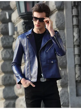 obchodné laether jacket mens Jar Jeseň Krátke Vybavené Pohode Čierna Faux Kožené Biker Jacket Mužov na Zips, Dlhý Rukáv Plus Veľkosť