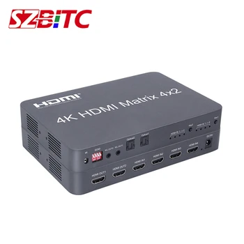 SZBITC 4K HDMI Matice 4x2 Video Switcher 4 V 2 Von V2.0 EDID 3840x2160@60Hz 3,5 mm Audio výstup s IR Diaľkové Ovládanie