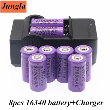 100% Nový, originálny 16340 Batérie CR123A 16340 2700mAh Batérie 3,7 V Li-ion Nabíjateľnú Batériu+16340 Nabíjačky
