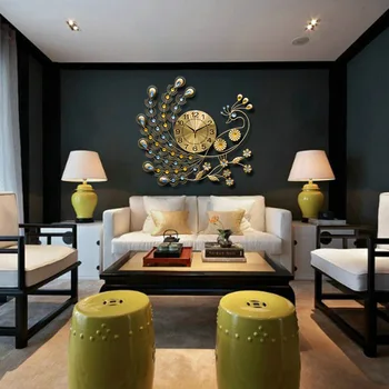 Dekoračné hodiny nástenné hodiny veľkoobchod obývacia izba moderne jednoduché kreatívne hodiny Páva stene hodinky Európskej stlmiť quartz hodiny