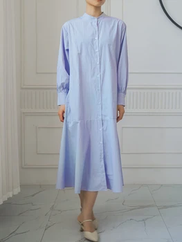 Japonský Pruhované Tričko Šaty Ženy, Módne, Elegantné Temperament Dlho Fishtail Šaty Kórejský Voľné Tričko Dlhé Šaty Nový Štýl