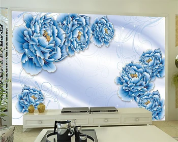 Beibehang Vlastnú tapetu modrá farba rezbárstvo pivónia kvet, obývacia izba, TV joj, steny domov dekorácie, nástenné maľby, 3d tapety
