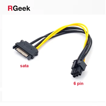 RGEEK 20 CM SATA 15 kolíkový až 6-Pin PCI-E PCIE Express Graphics Converter Adaptér, Káble