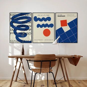 Bauhaus Tlač Galéria Wall Art Geometrické Kruhu Bodko-Plagát Abstraktné Modrý Dekor Výstava Plagát Moderný Darček Plátna Nástenné Maľby