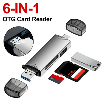 6-v-1 OTG Čítačka Kariet 5 gb / S Prenos Dát USB/Typ-C/Micro OTG Adaptér Plug and Play pre Huawei Telefón Android