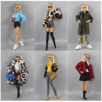 30 cm bábika oblečenie set / top sveter plyšové kabát nohavice taška topánky vyhovovali zime nosiť oblečenie, oblečenie pre 1/6 Xinyi Fr2 bábika barbie