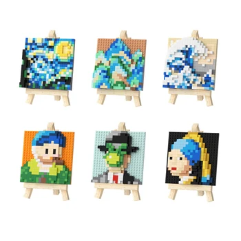 Umelecké Pixel Maľovanie Micro Stavebné Bloky, Hviezdna Noc Kanagawa Diamond 3D Model Mini Tehla Hračky Pre Tabuľku Dekor