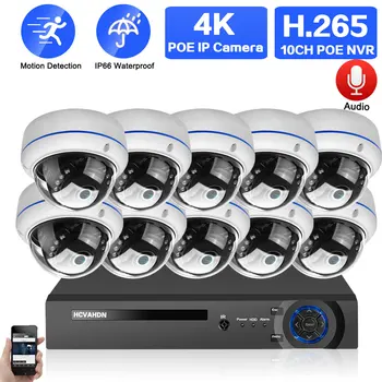 H. 265 POE Dome Kamera Systém Nastaviť 4K 10CH NVR Súpravy Vonkajšie Nočné Videnie CCTV IP Bezpečnostné Kamery kamerový Systém Kit 8CH
