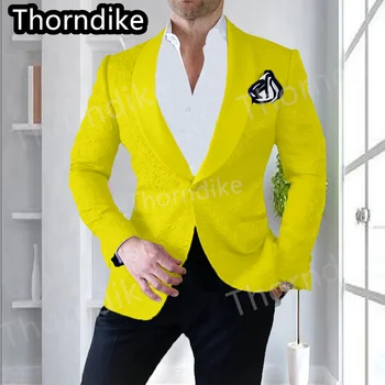 Thorndike Žltá Slim Fit Pánske Obleky Dva Kusy Jedno Tlačidlo Svadobné Sako A Nohavice Zákazku Prom Tuxedos ( Motýlik )