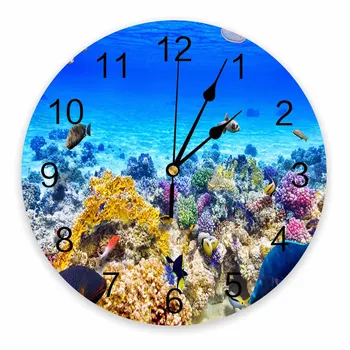 Koralové Ryby Pod Vodou Dekoratívne Okrúhle Nástenné Hodiny Arabské Číslice Dizajn Non Tikot Nástenných Hodín Pre Veľké Izby Kúpeľňa