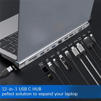 MZX Dokovacej Stanice, USB Hub Notebook Typu C na Kompatibilný s HDMI VGA 3.0 2.0 Dock PD 100W pre Macbook Sony HP Dell XPS od spoločnosti Lenovo, Asus