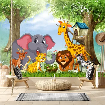 Samolepiace Vymeniteľné Voliteľné Cartoon Stenu Papiere Domova Pokrýva Panely Jungle Zvierat Tapety pre Obývacia Izba nástenné Maľby