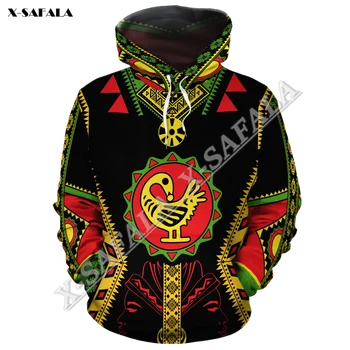 Afrika Kultúry Adinkra Symboly Sankofa 3D Tlače na Zips s Kapucňou, Muži Pulóver Mikina s Kapucňou Jersey Tepláky Outwear Kabát